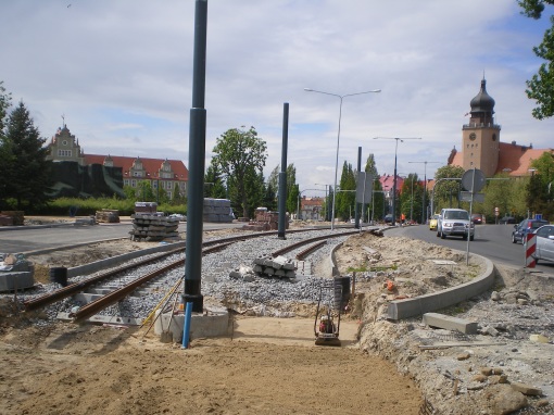 Budowa torowiska w ulicy Grota-Roweckiego w Elblągu