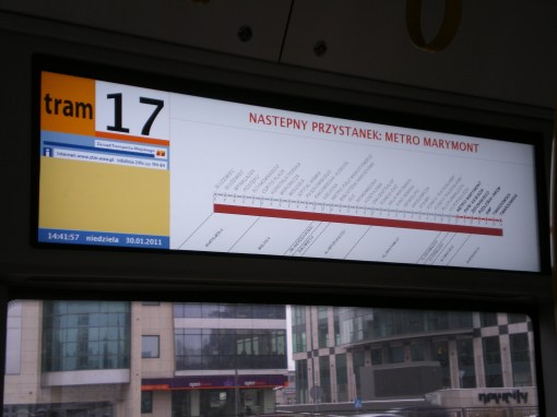 Wewnętrzna elektroniczna tablica kierunkowa w Pesie Swing ("Następny przystanek")