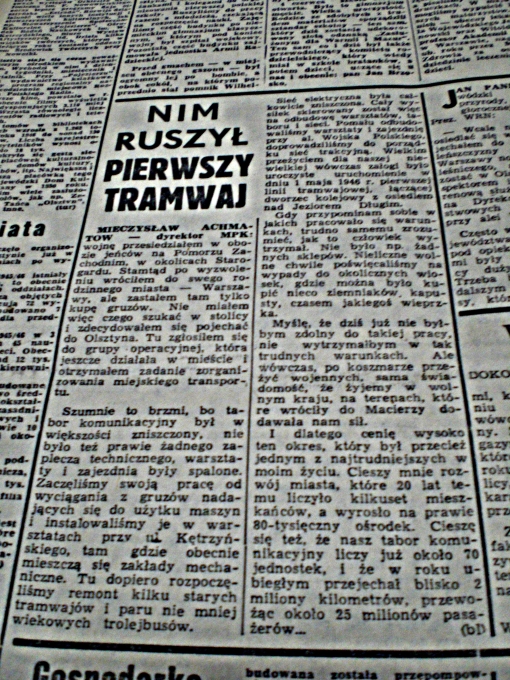 "Nim ruszył pierwszy tramwaj" ("Głos Olsztyński", piątek 22 stycznia 1965 r., str. 5)