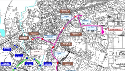 Lokalizacje przystanków tramwajowych (odcinek północny)
