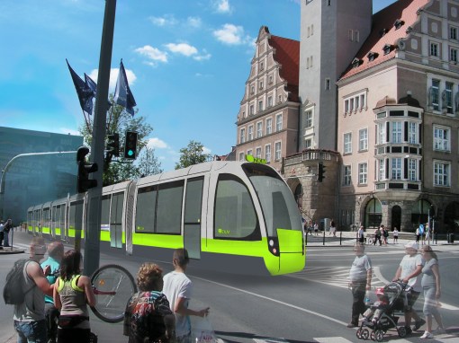 Propozycja malowania tramwajów w barwy Olsztyna (szary, limonkowy i grafitowy)