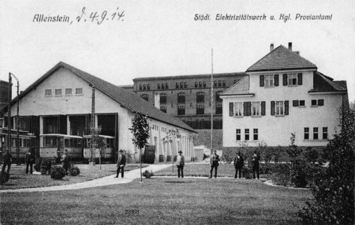 Zajezdnia tramwajowa przy alei Wojska Polskiego na pocztówce z lat 10. XX wieku