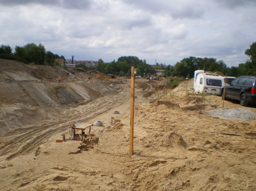 Budowa ulicy Obiegowej przy skrzyżowaniu z Żołnierską (7 sierpnia 2014)