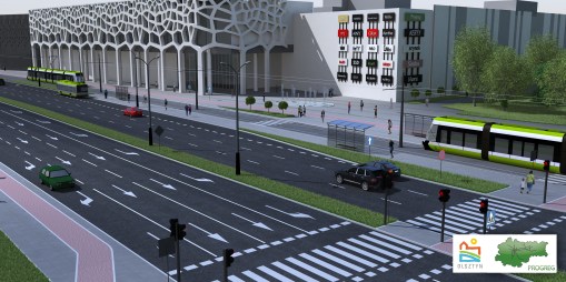 Wizualizacja linii tramwajowej na al. Sikorskiego przy Galerii Warmińskiej