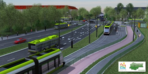 Wizualizacja linii tramwajowej przy przystanku końcowym Kortowo