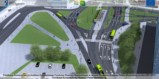 Wizualizacja linii tramwajowej przy przystanku końcowym Dworzec Główny na placu Konstytucji 3 Maja