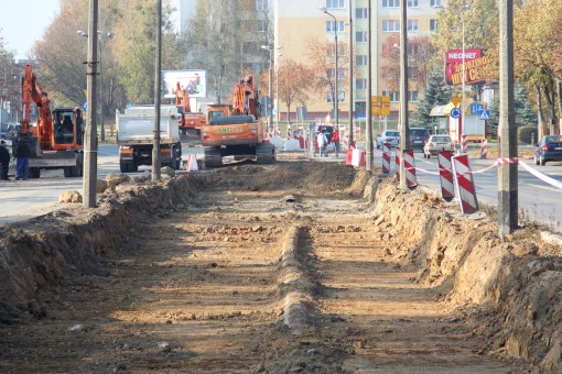 Budowa linii tramwajowej na ulicy Towarowej (26 października 2014)