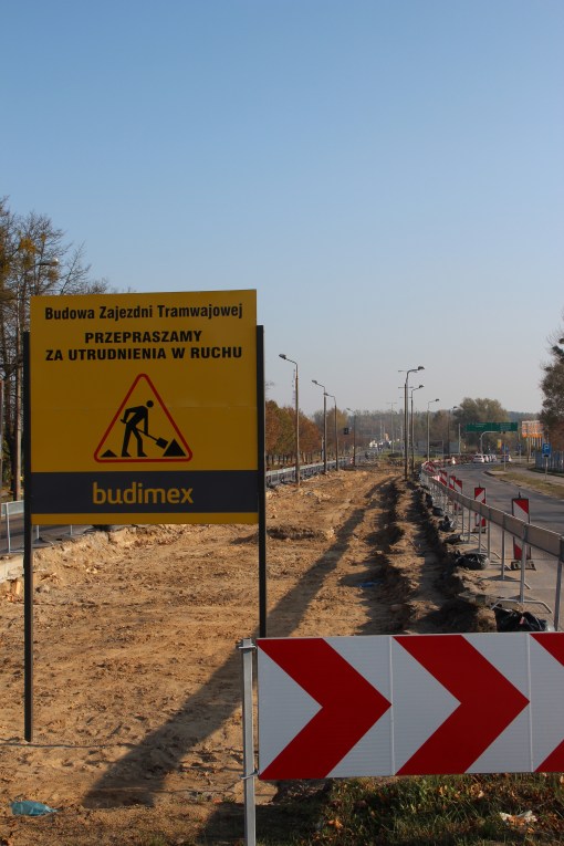 Budowa linii tramwajowej na ulicy Towarowej (26 października 2014)