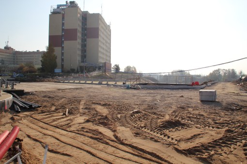 Budowa wiaduktu ulicy Żołnierskiej nad ulicą Obiegową (26 października 2014)