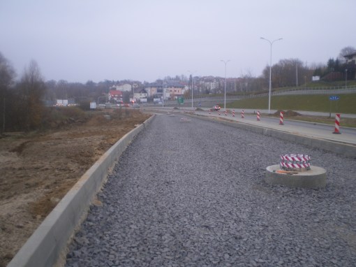 Budowa linii tramwajowej przy ulicy Płoskiego (16 listopada 2014)