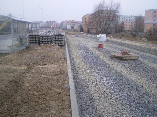 Budowa linii tramwajowej przy ulicy Witosa (30 listopada 2014)