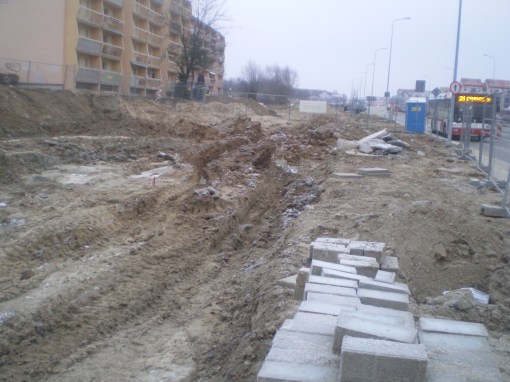 Budowa linii tramwajowej przy ulicy Witosa (30 listopada 2014)