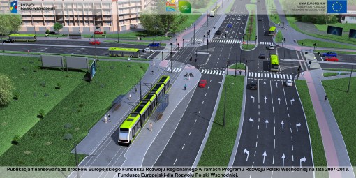 Wizualizacja linii tramwajowej na skrzyżowaniu Płoskiego, Wilczyńskiego i al. Sikorskiego