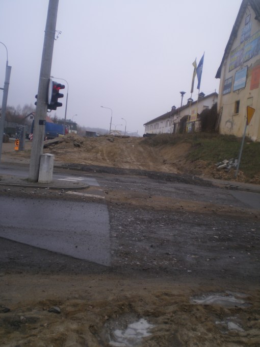 Budowa linii tramwajowej przy ulicy Tuwima (7 grudnia 2014)