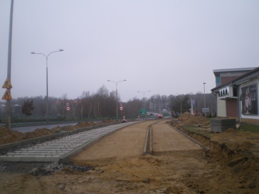 Budowa linii tramwajowej przy ulicy Tuwima (7 grudnia 2014)