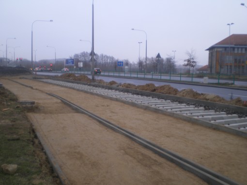 Budowa linii tramwajowej przy ulicy Tuwima (7 grudnia 2014)