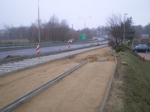 Budowa linii tramwajowej przy ulicy Tuwima (7 grudnia 2014)