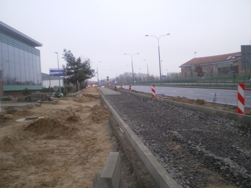 Budowa linii tramwajowej przy ulicy Tuwima (7 grudnia 2014)