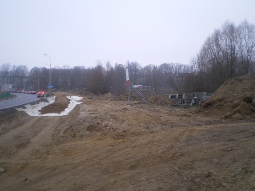 Budowa linii tramwajowej przy ulicy Tuwima (7 grudnia 2014)