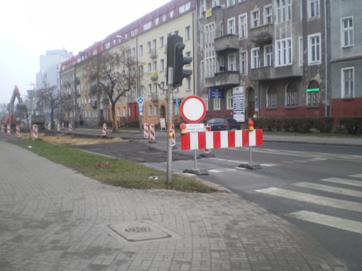 Budowa linii tramwajowej na ulicy Kościuszki (10 grudnia 2014)