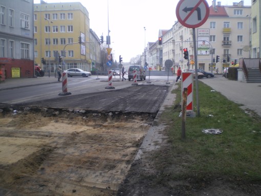 Budowa linii tramwajowej na ulicy Kościuszki (10 grudnia 2014)
