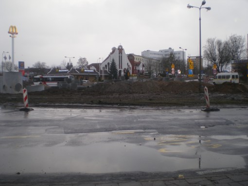 Budowa linii tramwajowej na placu Konstytucji 3 Maja (20 grudnia 2014)