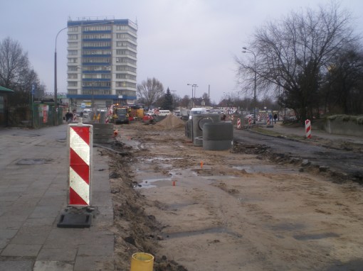 Budowa linii tramwajowej na ulicy Kościuszki (20 grudnia 2014)