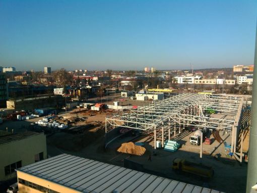 Budowa hali postojowej w zajezdni tramwajowej przy Towarowej i Kołobrzeskiej (2 grudnia 2014)