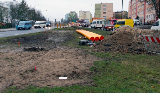 Budowa linii tramwajowej przy ulicy Dworcowej (2 stycznia 2015)
