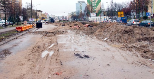 Budowa linii tramwajowej przy ulicy Dworcowej (2 stycznia 2015)