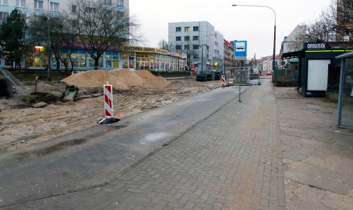 Budowa linii tramwajowej przy ulicy Kościuszki (2 stycznia 2015)