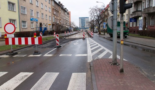 Budowa linii tramwajowej przy ulicy Kościuszki (2 stycznia 2015)
