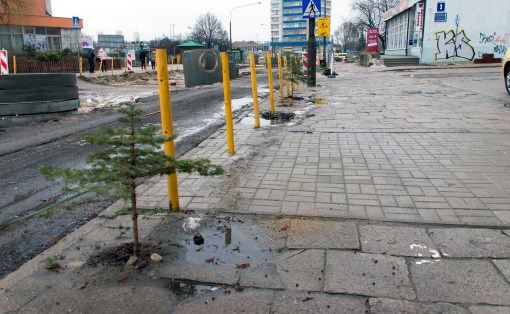 Budowa linii tramwajowej przy ulicy Kościuszki (2 stycznia 2015)
