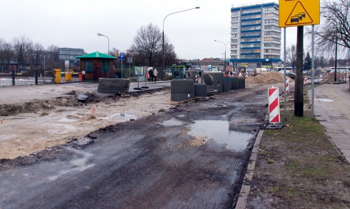 Budowa linii tramwajowej przy ulicy Kościuszki (2 stycznia 2015)