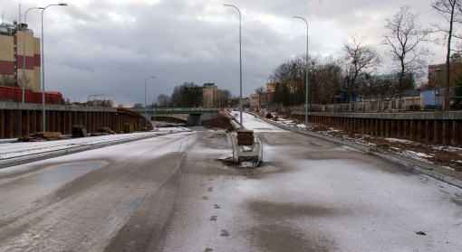 Budowa ulicy Obiegowej (2 stycznia 2015)