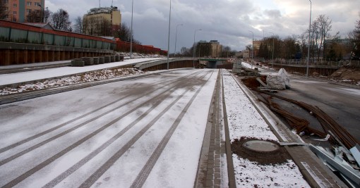 Budowa ulicy Obiegowej (2 stycznia 2015)