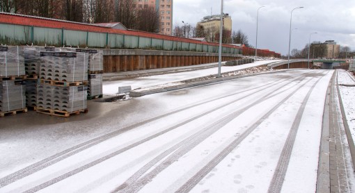 Budowa ulicy Obiegowej (2 stycznia 2015)