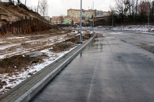 Budowa linii tramwajowej przy ulicy Obiegowej (2 stycznia 2015)