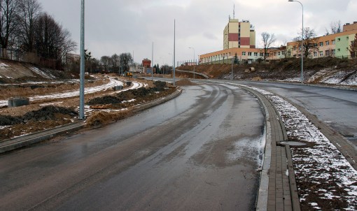Budowa linii tramwajowej przy ulicy Obiegowej (2 stycznia 2015)