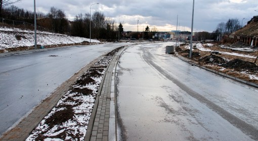 Budowa linii tramwajowej przy ulicy Obiegowej (2 stycznia 2015)