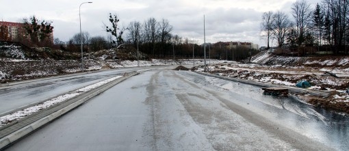 Budowa ulicy Obiegowej (2 stycznia 2015)