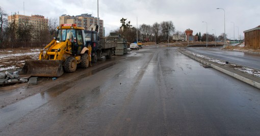 Budowa ulicy Obiegowej (2 stycznia 2015)