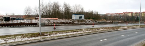 Budowa linii tramwajowej przy ulicy Płoskiego (2 stycznia 2015)