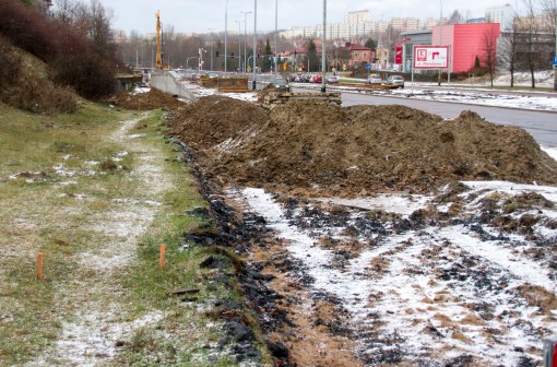 Budowa linii tramwajowej przy alei Sikorskiego (2 stycznia 2015)