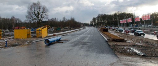 Budowa linii tramwajowej przy alei Sikorskiego (2 stycznia 2015)