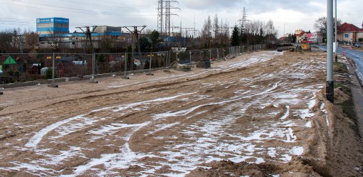 Budowa linii tramwajowej przy alei Sikorskiego (2 stycznia 2015)