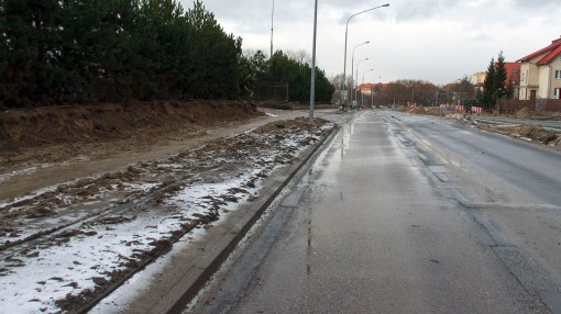 Budowa linii tramwajowej przy alei Sikorskiego (2 stycznia 2015)