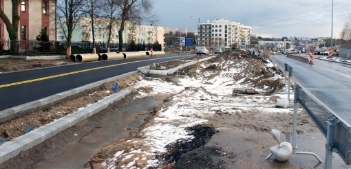 Budowa linii tramwajowej przy alei Sikorskiego (2 stycznia 2015)