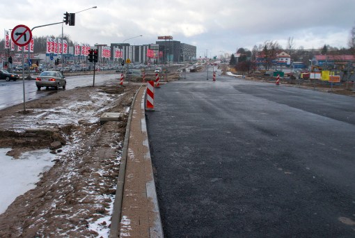 Budowa linii tramwajowej przy alei Sikorskiego (2 stycznia 2015)