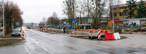 Budowa linii tramwajowej na ulicy Towarowej (2 stycznia 2015)